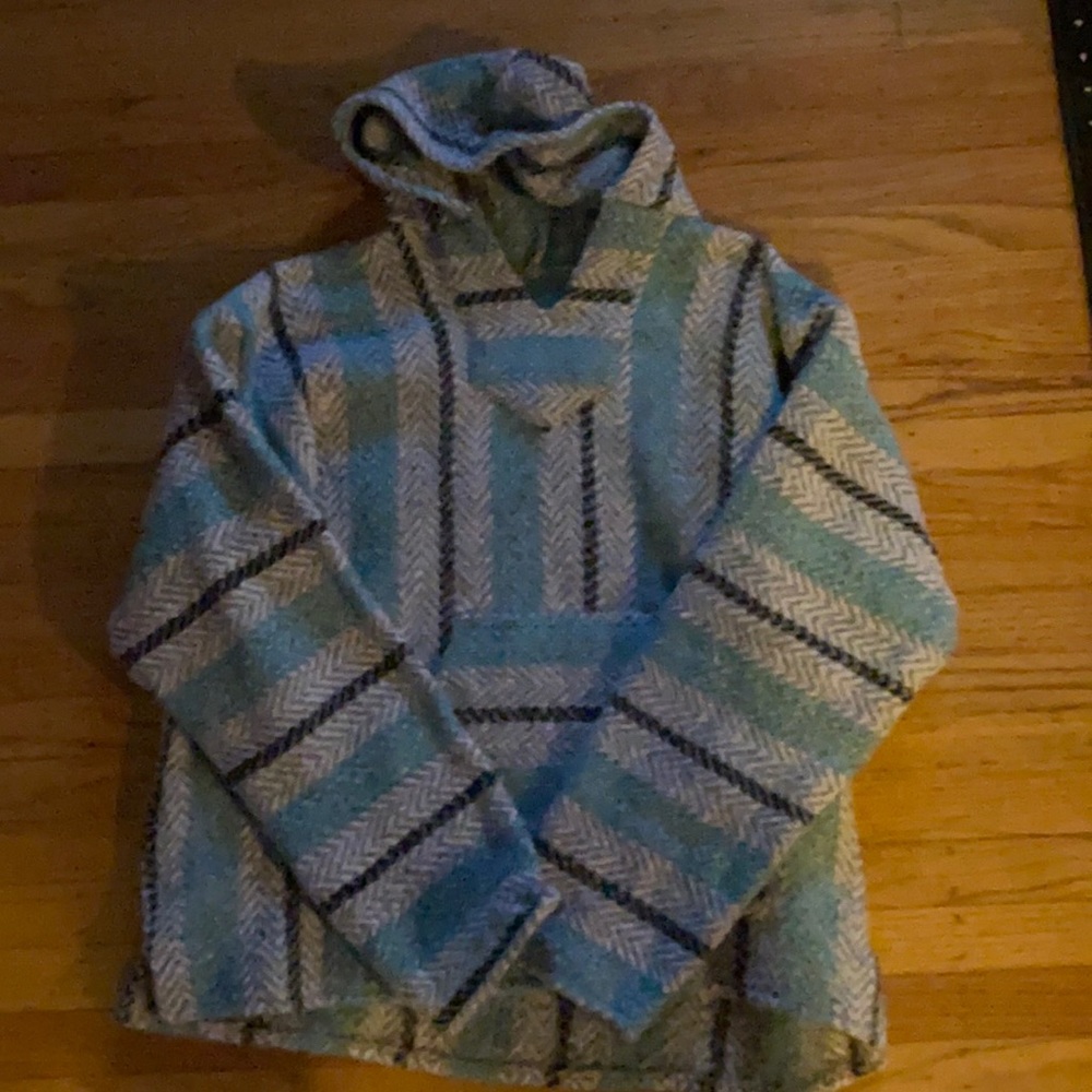 Turquoise, white, and black Baja hoody S.Large